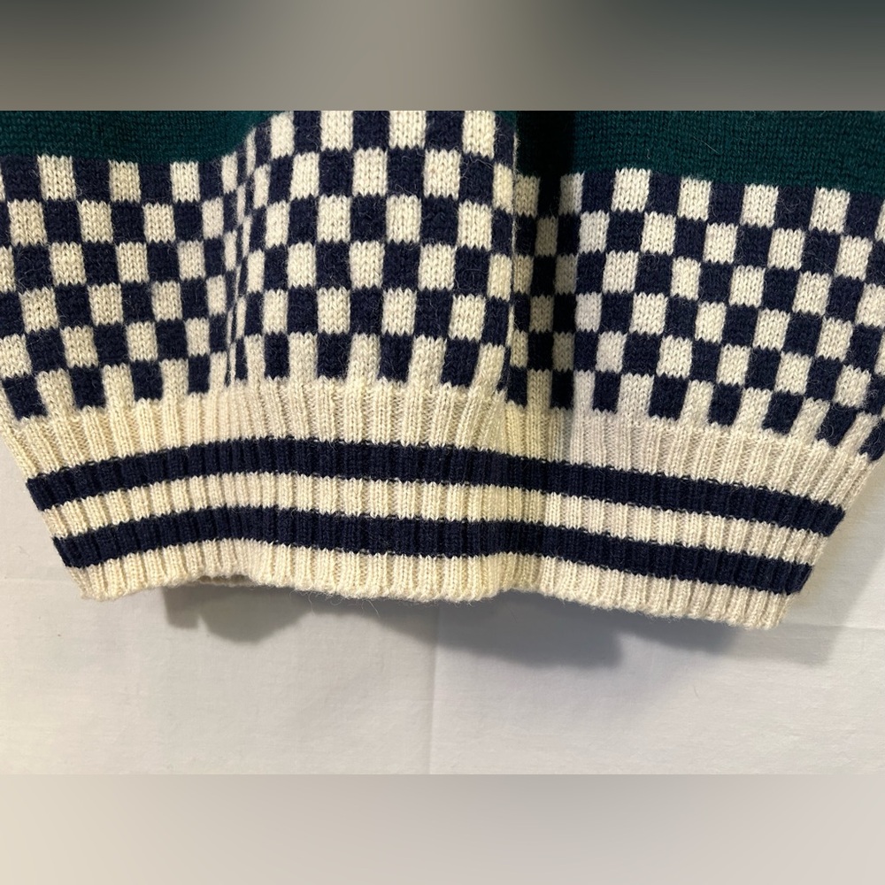 Vintage Jayson Younger Shetland Wool Oversized Checkered Knit Cardigan Size S - Picture 3 of 12